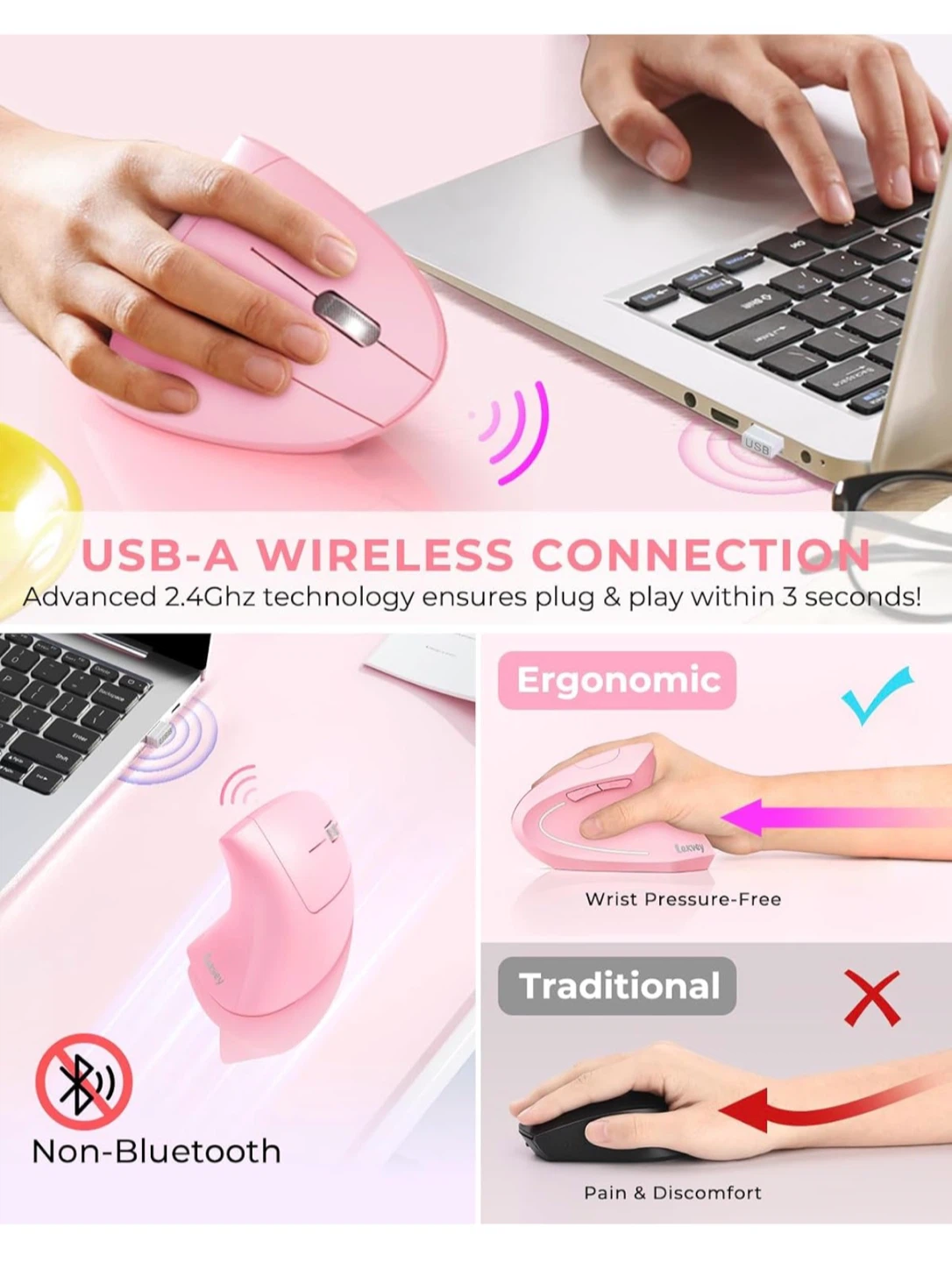 Pink Ergonomic Wireless Mouse, brand new - photo 2
