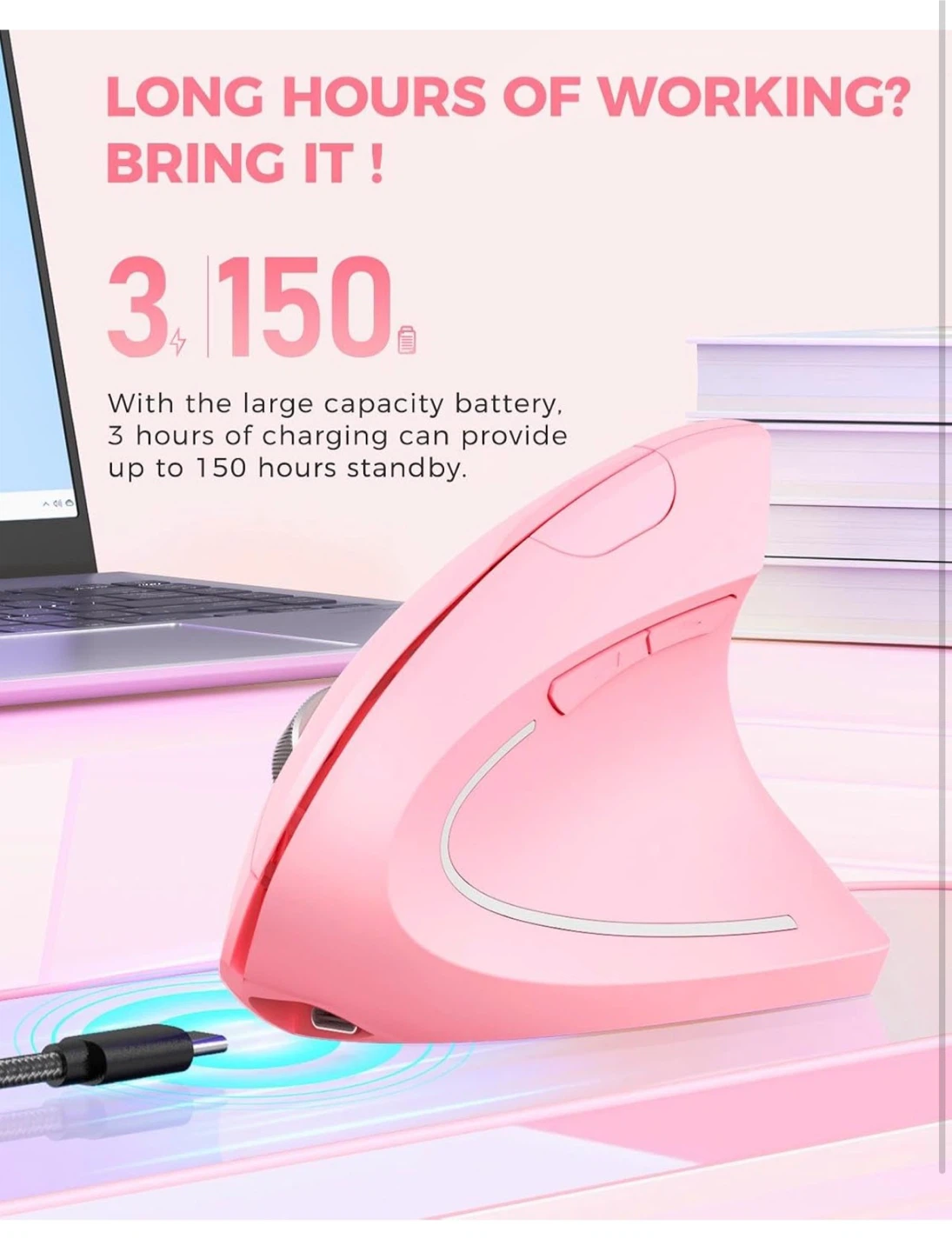 Pink Ergonomic Wireless Mouse, brand new - photo 3