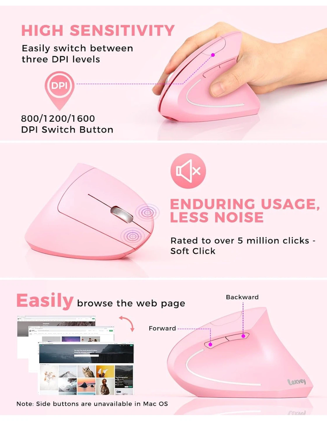 Pink Ergonomic Wireless Mouse, brand new - photo 5