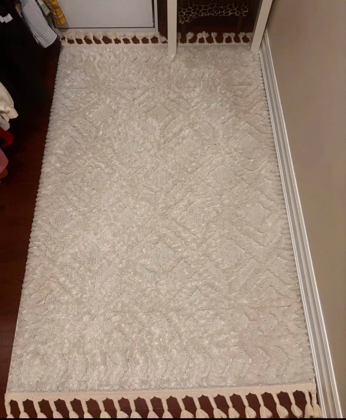 Cream Textured Rug with Tassels