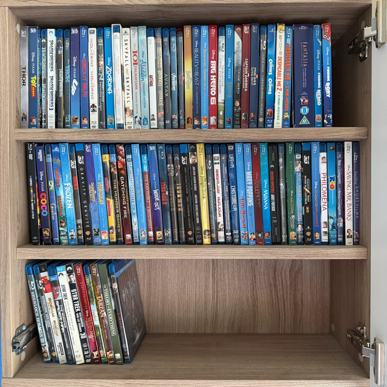 Blu Rays, mostly Disney and action movies.