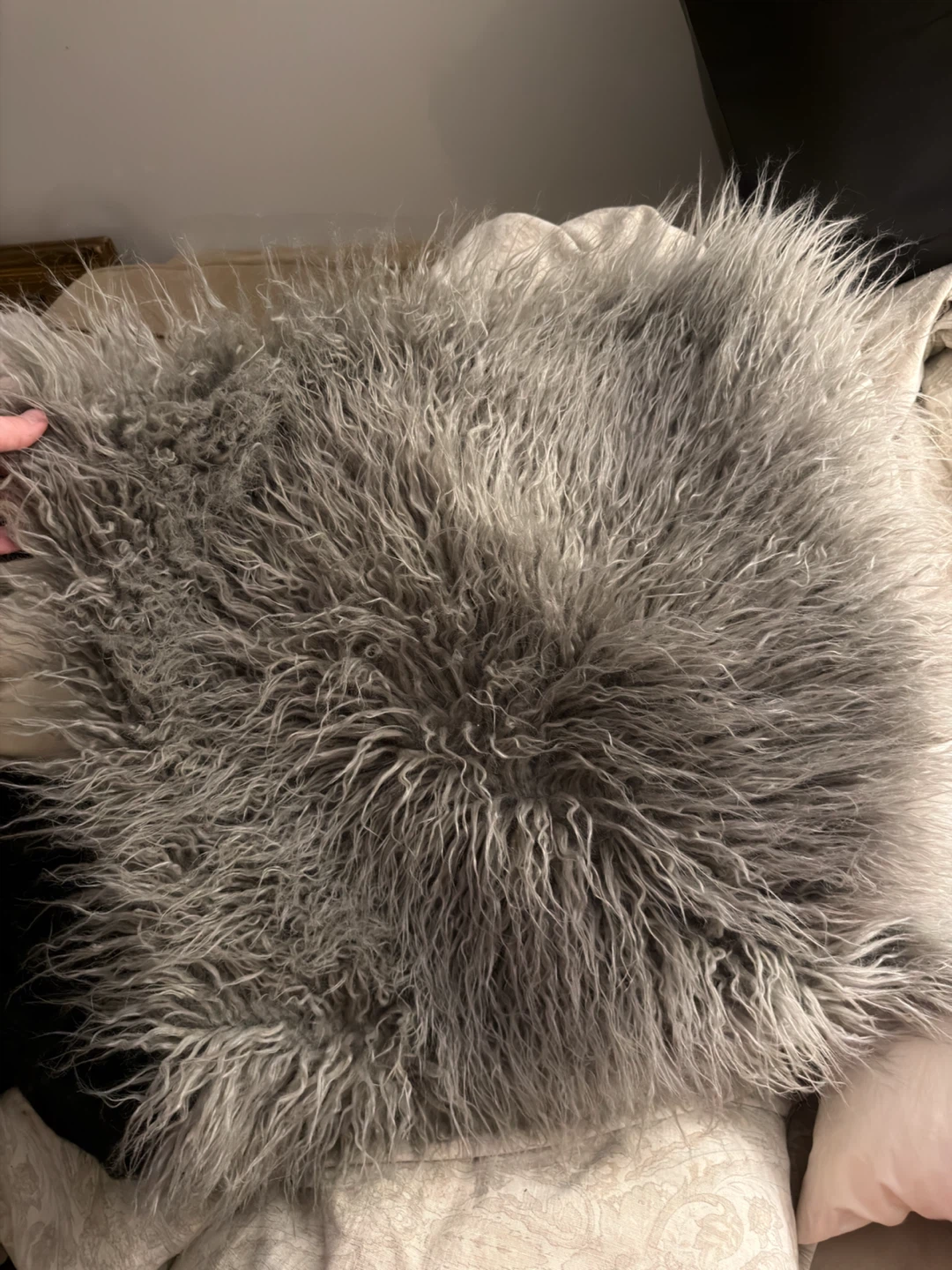 Grey Faux Fur Pillow