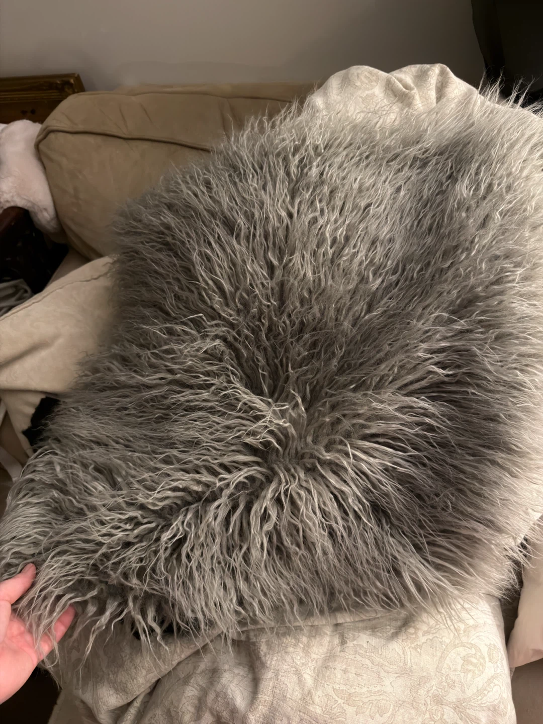 Grey Faux Fur Pillow - photo 2