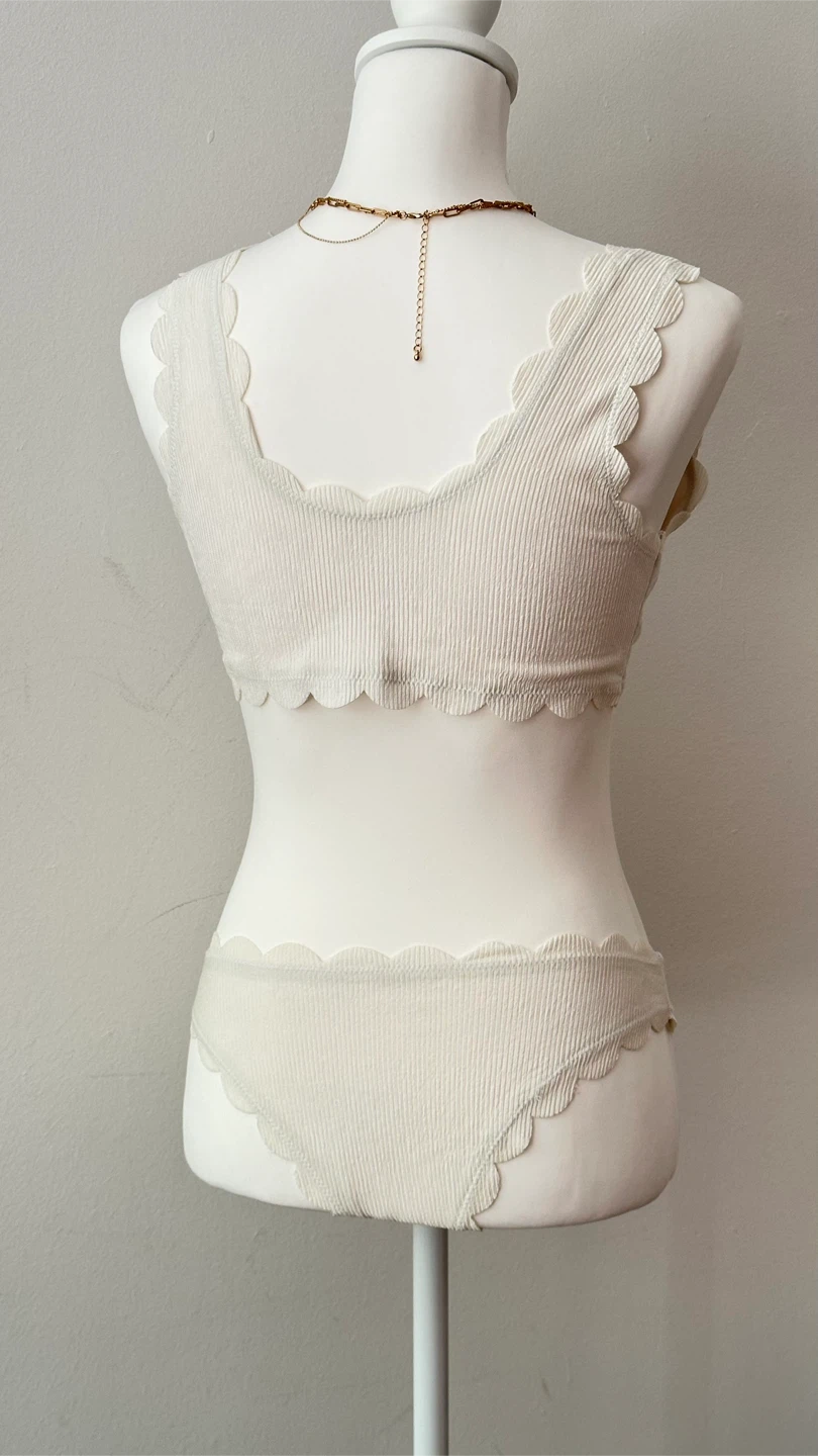Cream Ribbed Scallop Bikini Set US 8 (M) - photo 3