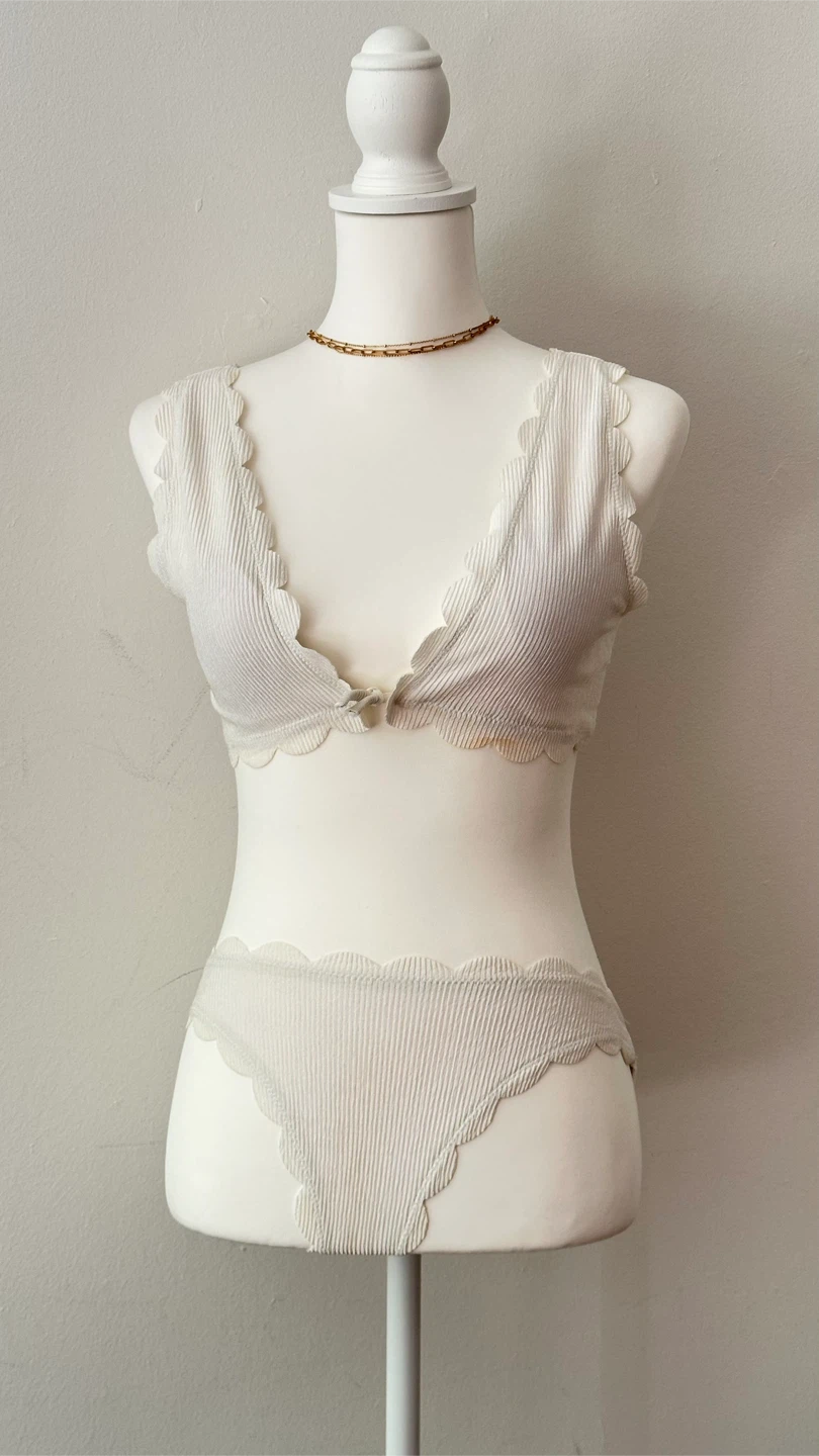 Cream Ribbed Scallop Bikini Set US 8 (M) - photo 2