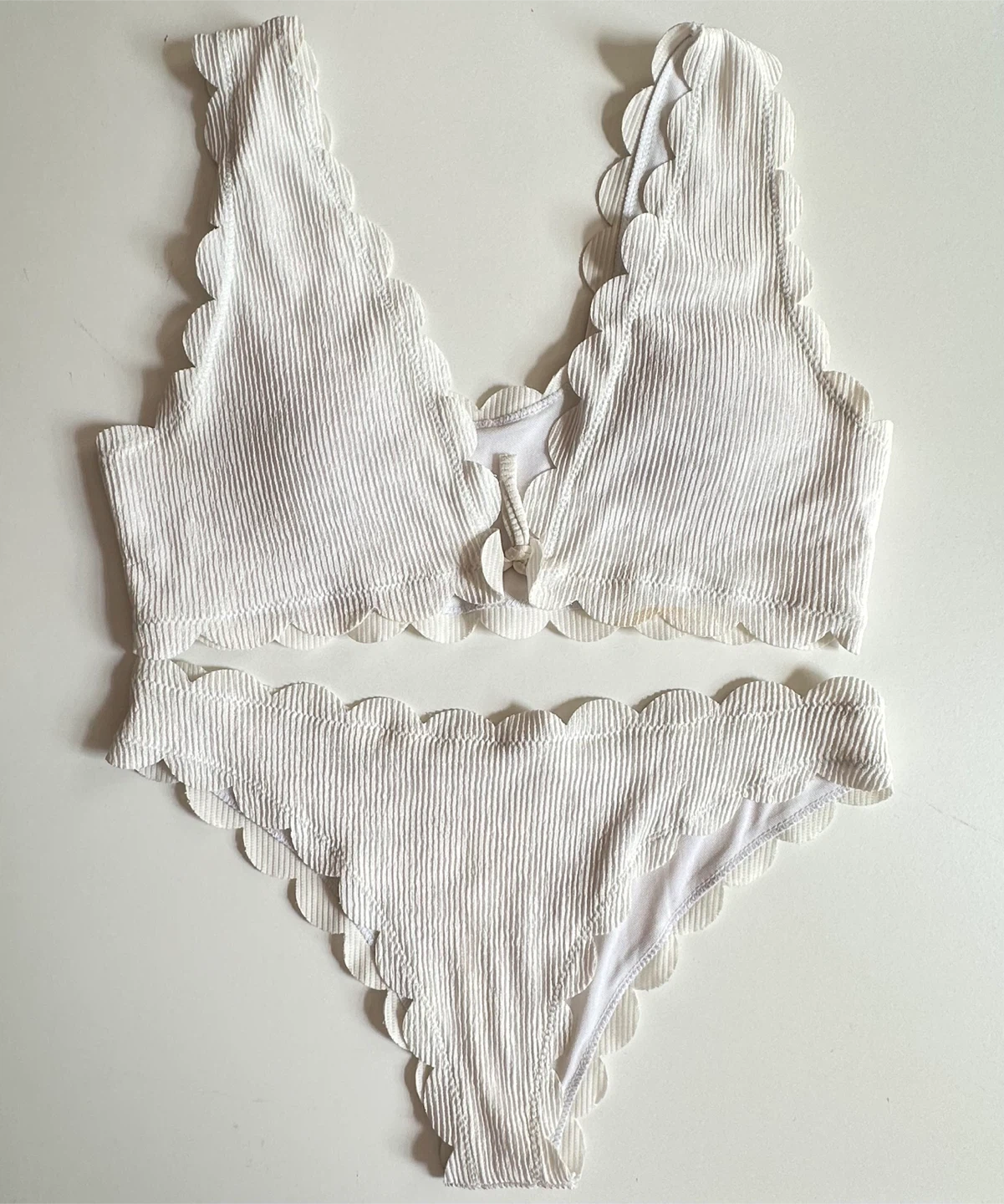Cream Ribbed Scallop Bikini Set US 8 (M)