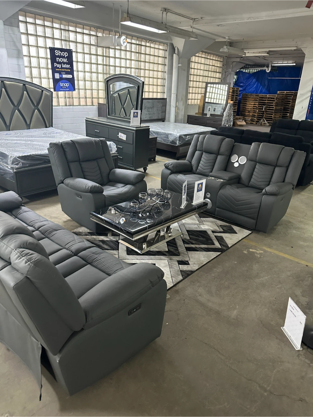 Dark Gray Power Reclining Loveseat with Cup Holders and Speakers