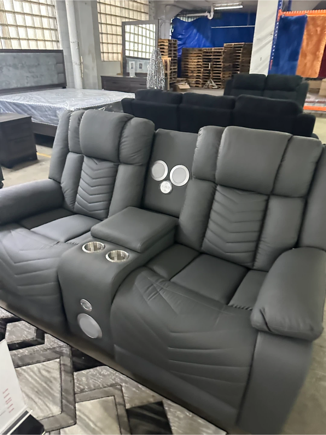 Dark Gray Power Reclining Loveseat with Cup Holders and Speakers - photo 2