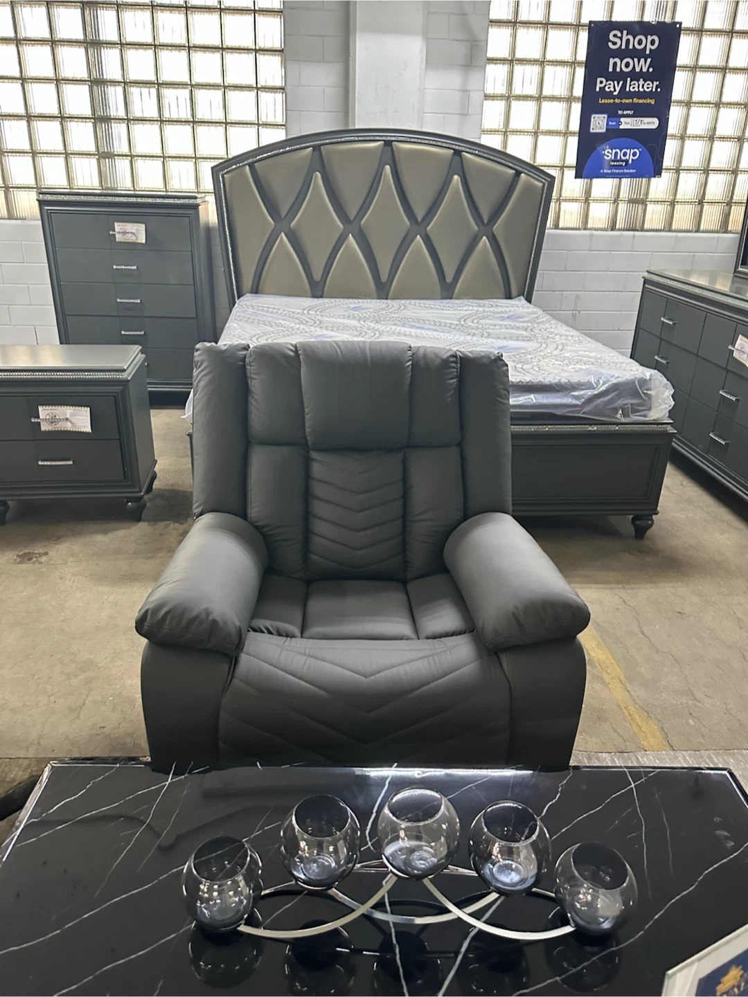 Dark Gray Power Reclining Loveseat with Cup Holders and Speakers - photo 3