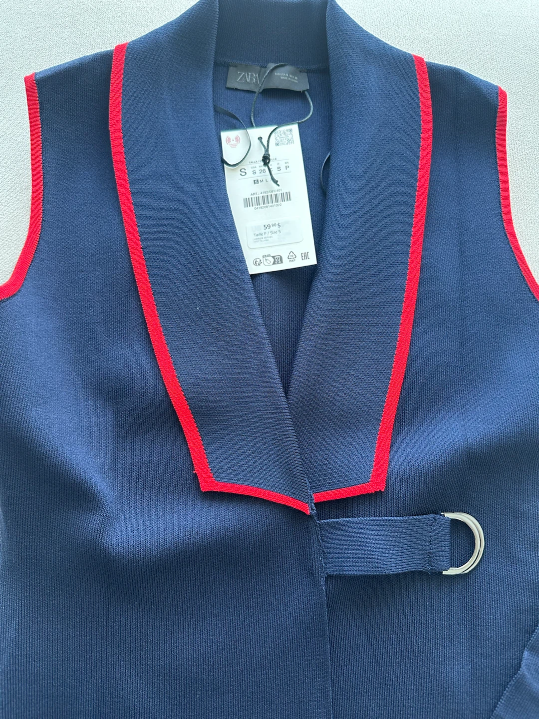 ZARA Navy & Red Trim Buckle Vest - Size S - photo 2