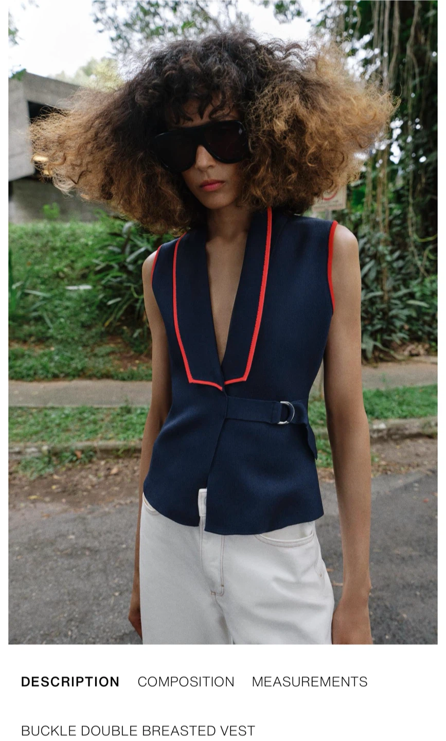 ZARA Navy & Red Trim Buckle Vest - Size S