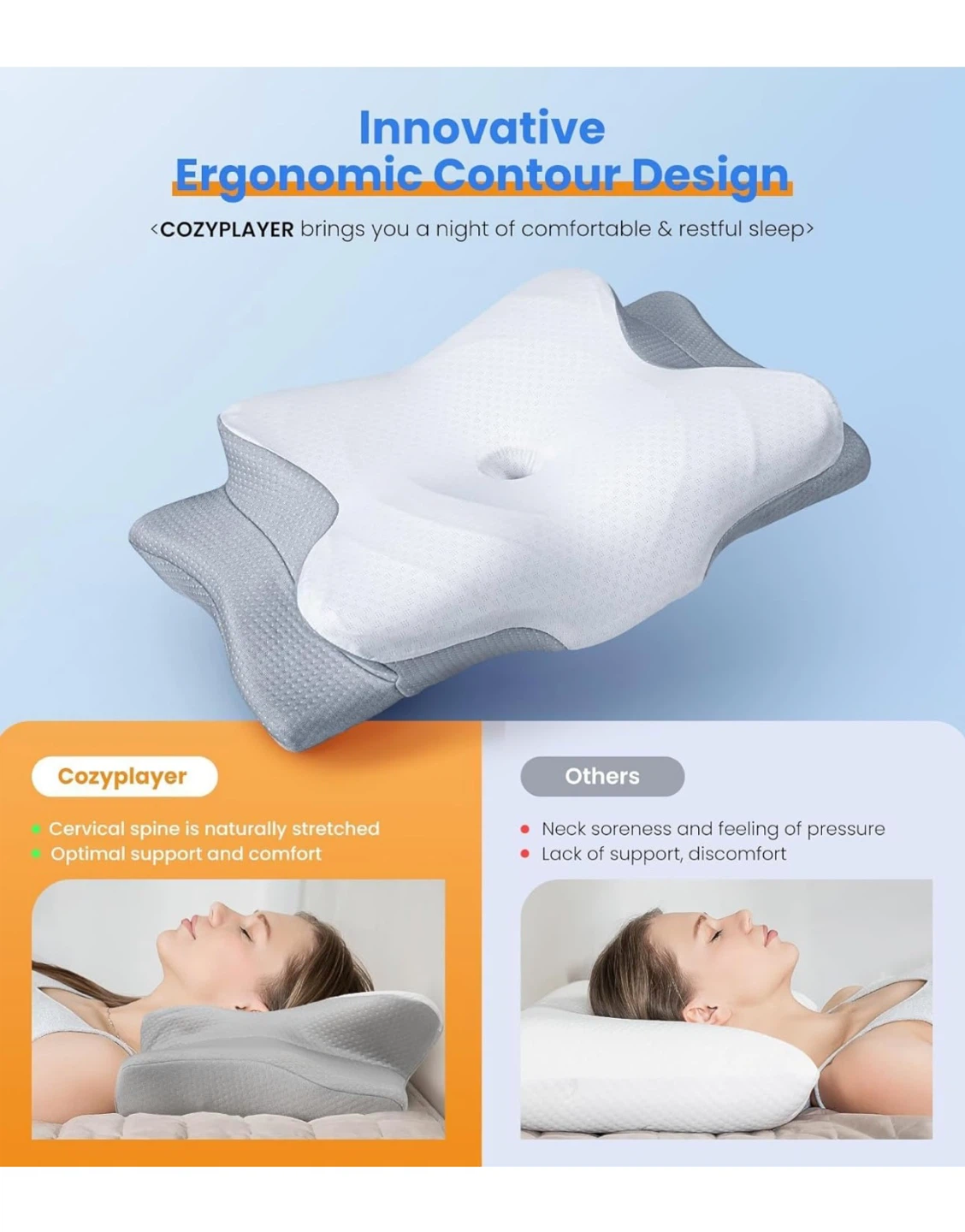 Cozyplayer Ergonomic Contour Pillow