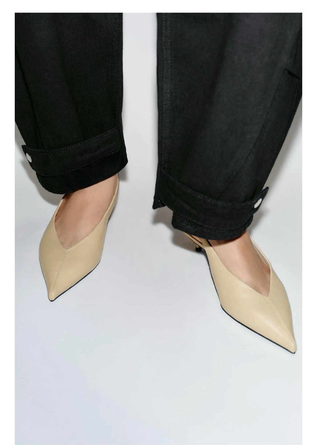Zara Kitten Heel Slingback Shoes - Beige