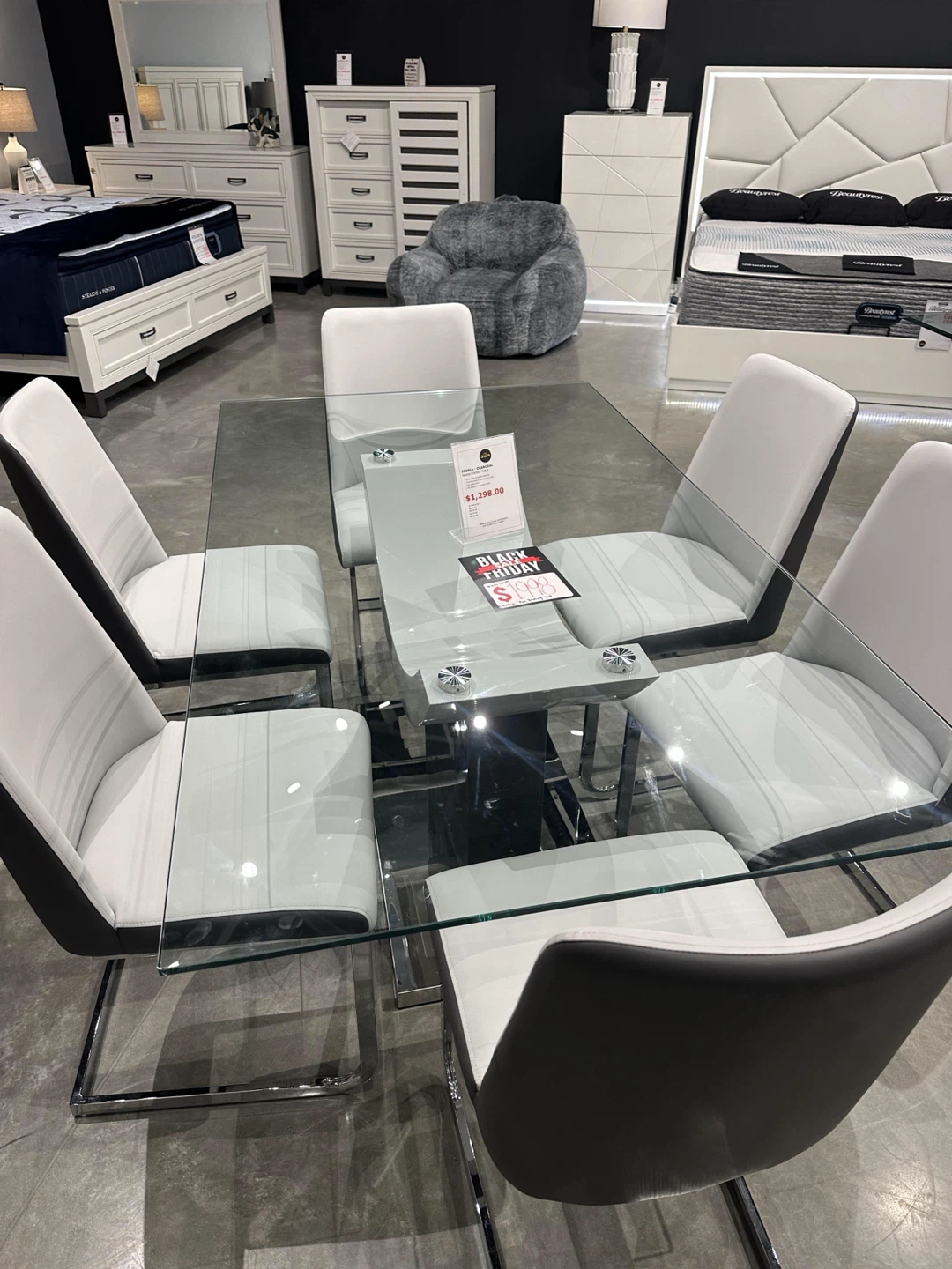 Modern Glass Dining Table Set with 6 Chairs