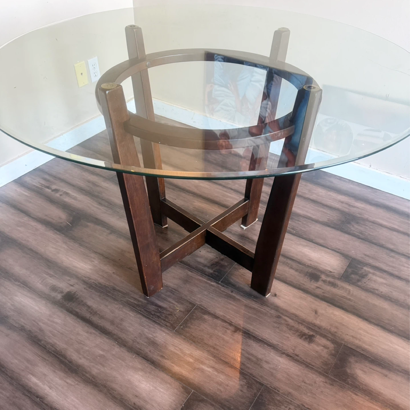 Glass Top Dining Table with Wooden Base