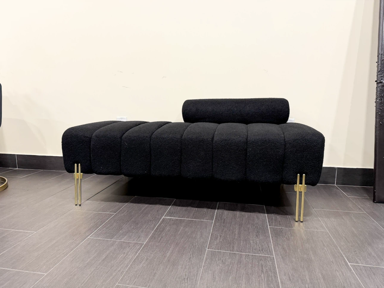 2 Black Channel Tufted Benches with Bolster Pillow