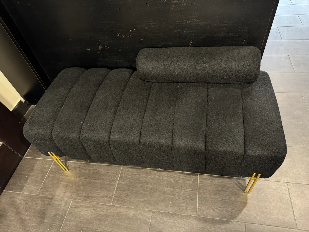 2 Black Channel Tufted Benches with Bolster Pillow - photo 3