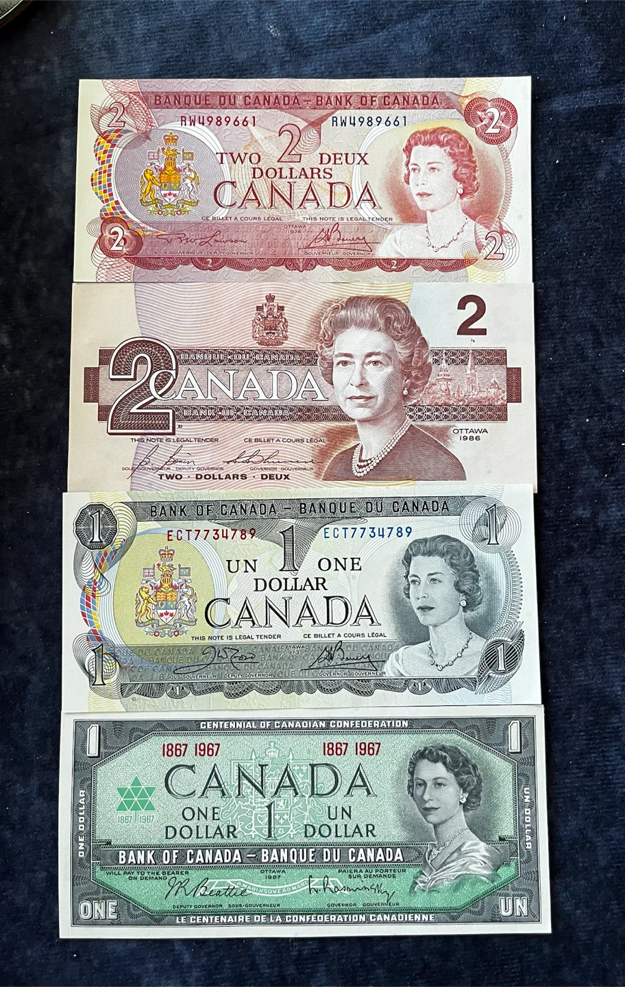 Vintage  Banknote Lot (1967–1986 $1 & $2 Notes) details below