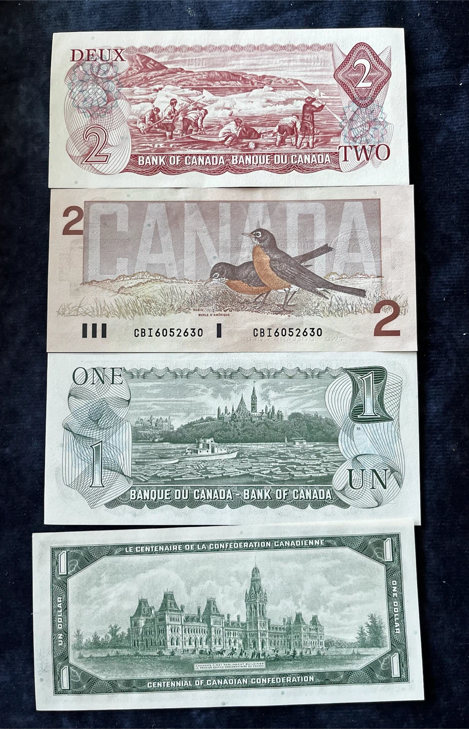 Vintage  Banknote Lot (1967–1986 $1 & $2 Notes) details below - photo 2