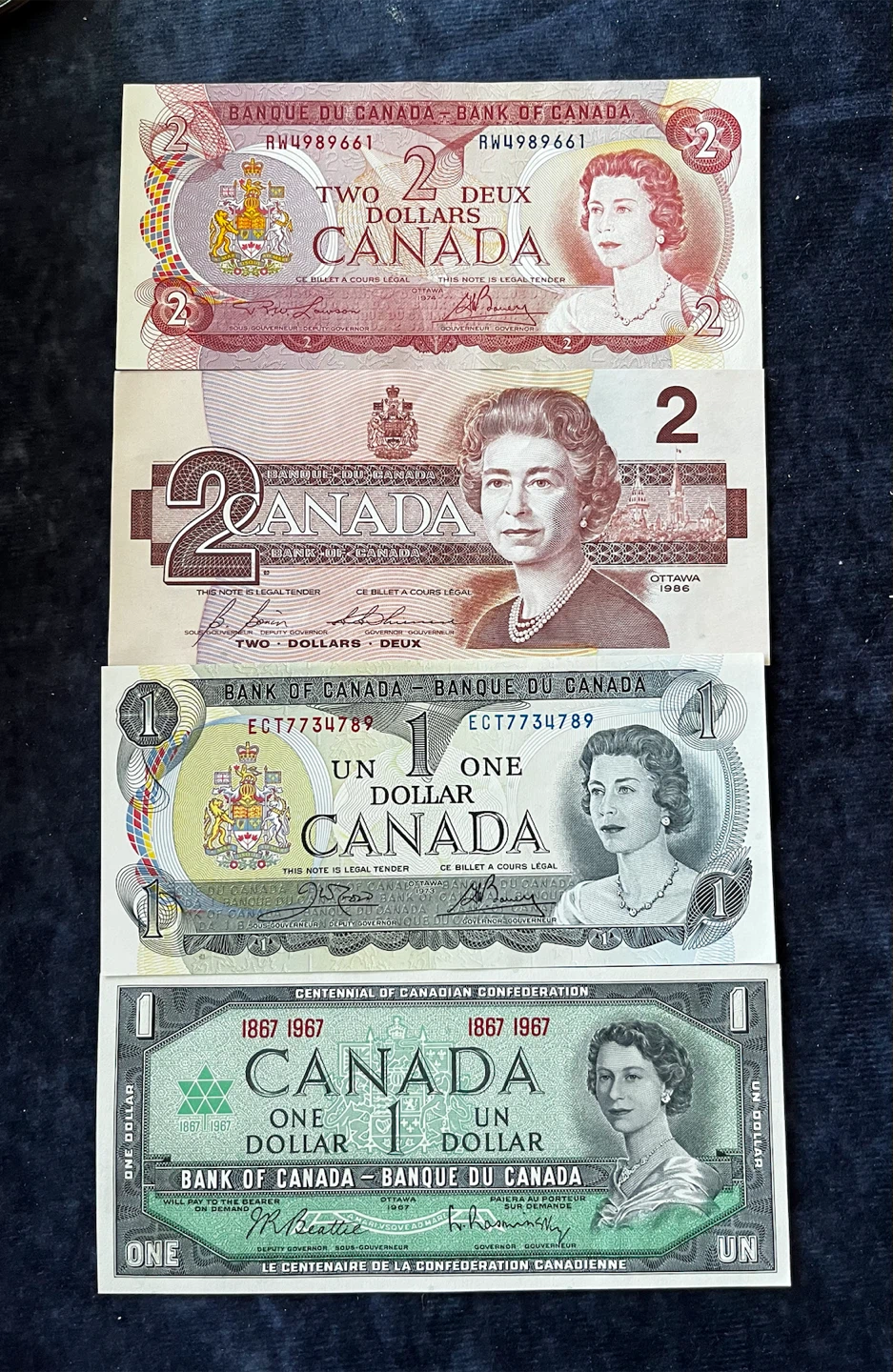 Vintage  Banknote Lot (1967–1986 $1 & $2 Notes) details below - photo 3