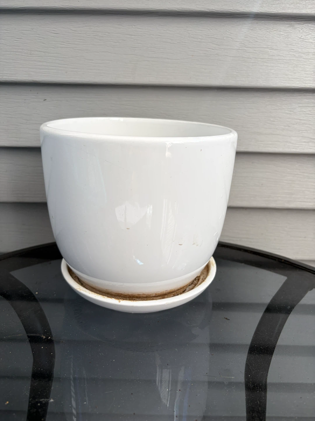 White Ceramic Planter with Saucer