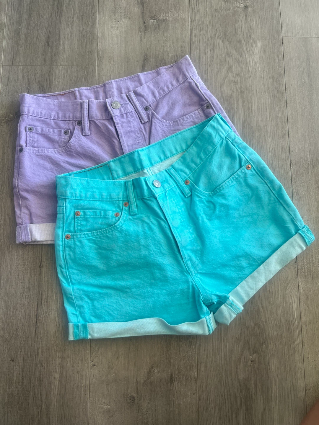 Levi's 501 Denim Shorts (2 Pairs) - Teal & Lavender - Size 27