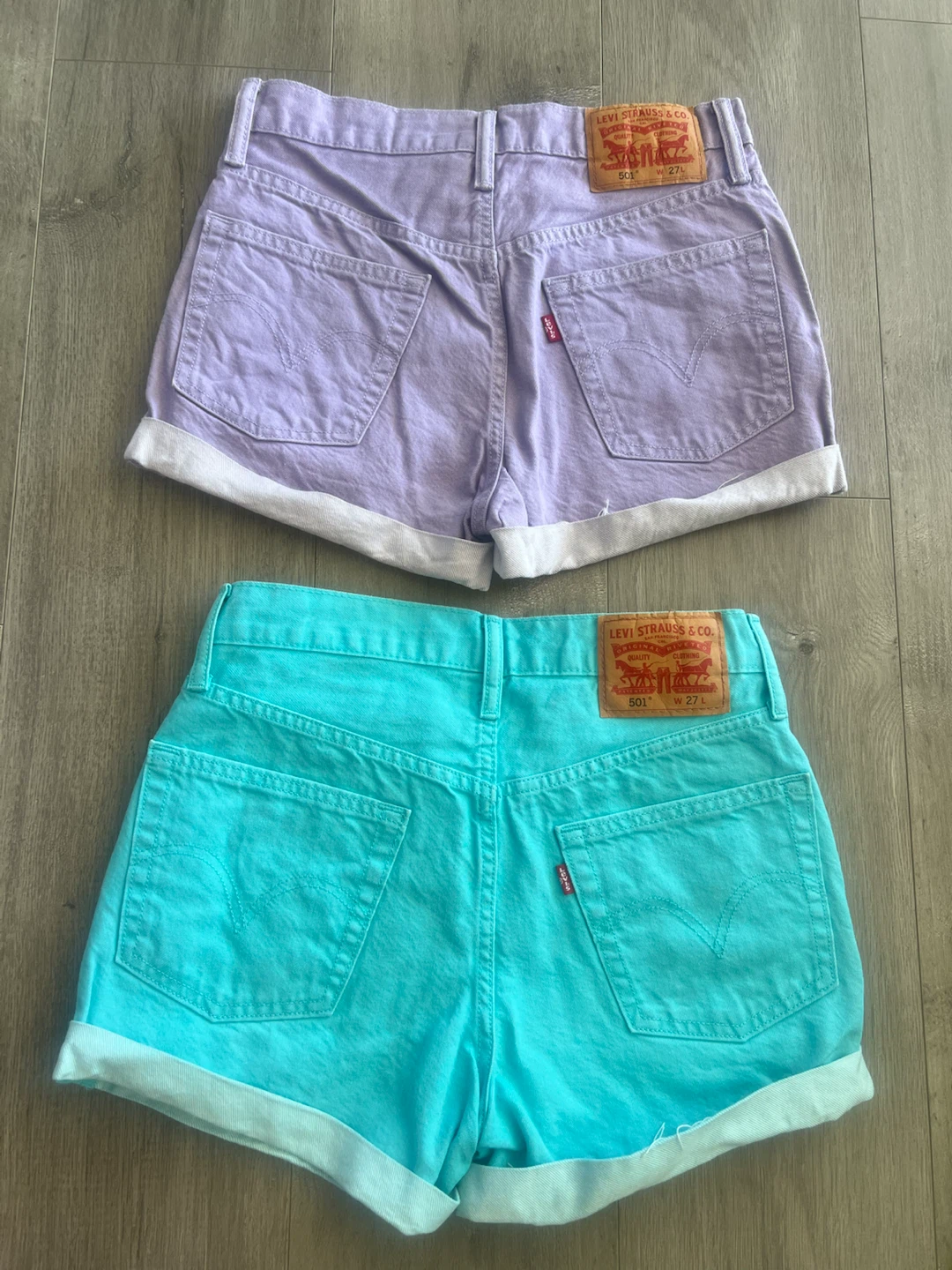 Levi's 501 Denim Shorts (2 Pairs) - Teal & Lavender - Size 27 - photo 4