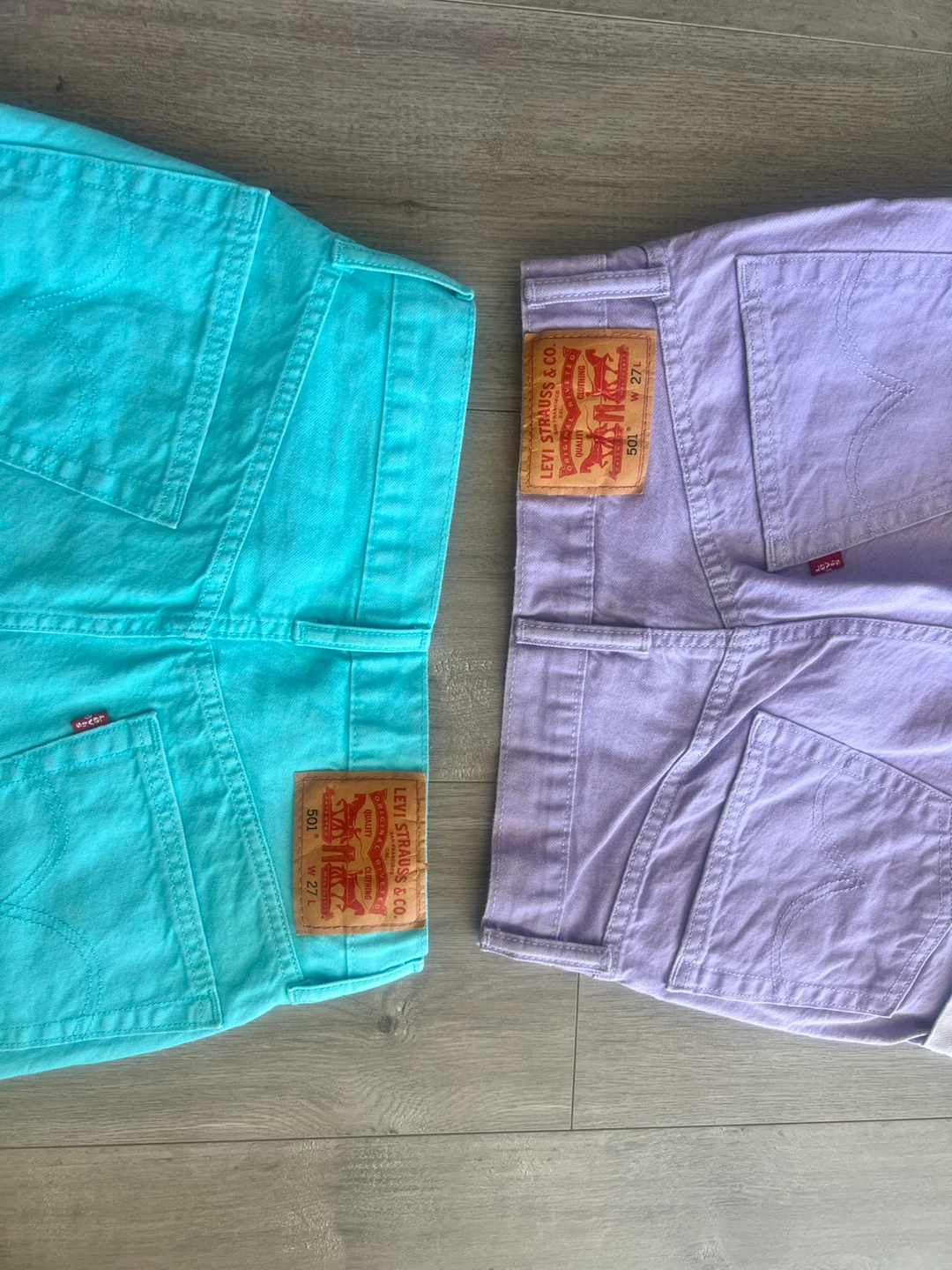 Levi's 501 Denim Shorts (2 Pairs) - Teal & Lavender - Size 27 - photo 5