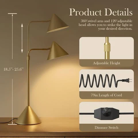 Adjustable Brass Desk Lamp with Dimmer - photo 2