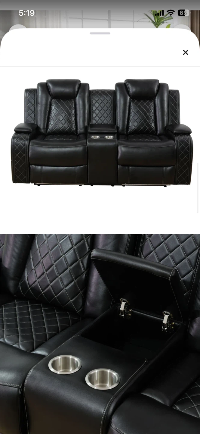 Black Leather Power Reclining Sectional Sofa with LED Lights - photo 3
