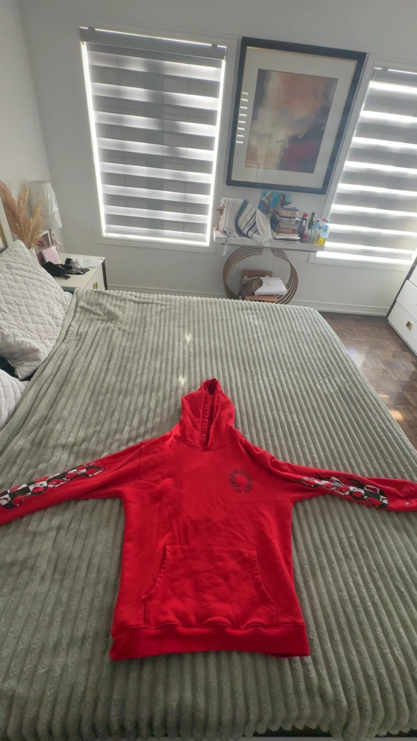 Chrome Hearts Red Hoodie with Lip & Checkered Flag Graphic - photo 2