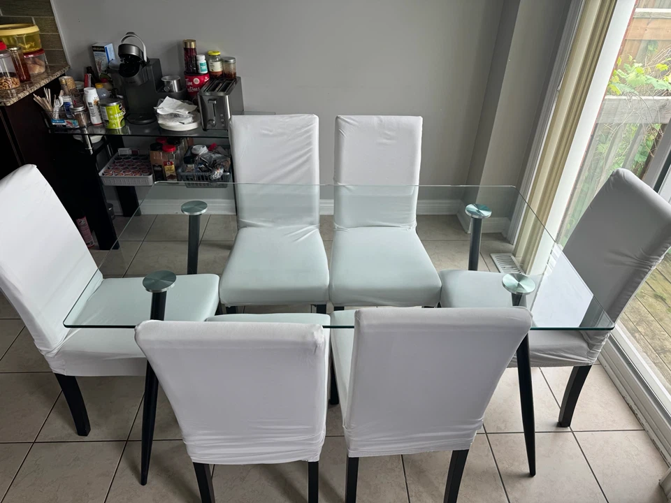 Glass Top Dining Table with 6 Chairs