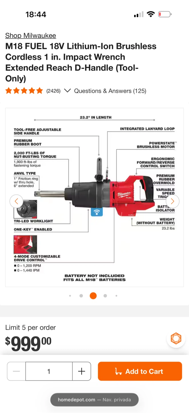 Milwaukee M18 FUEL 18V Impact Wrench Tool-Only