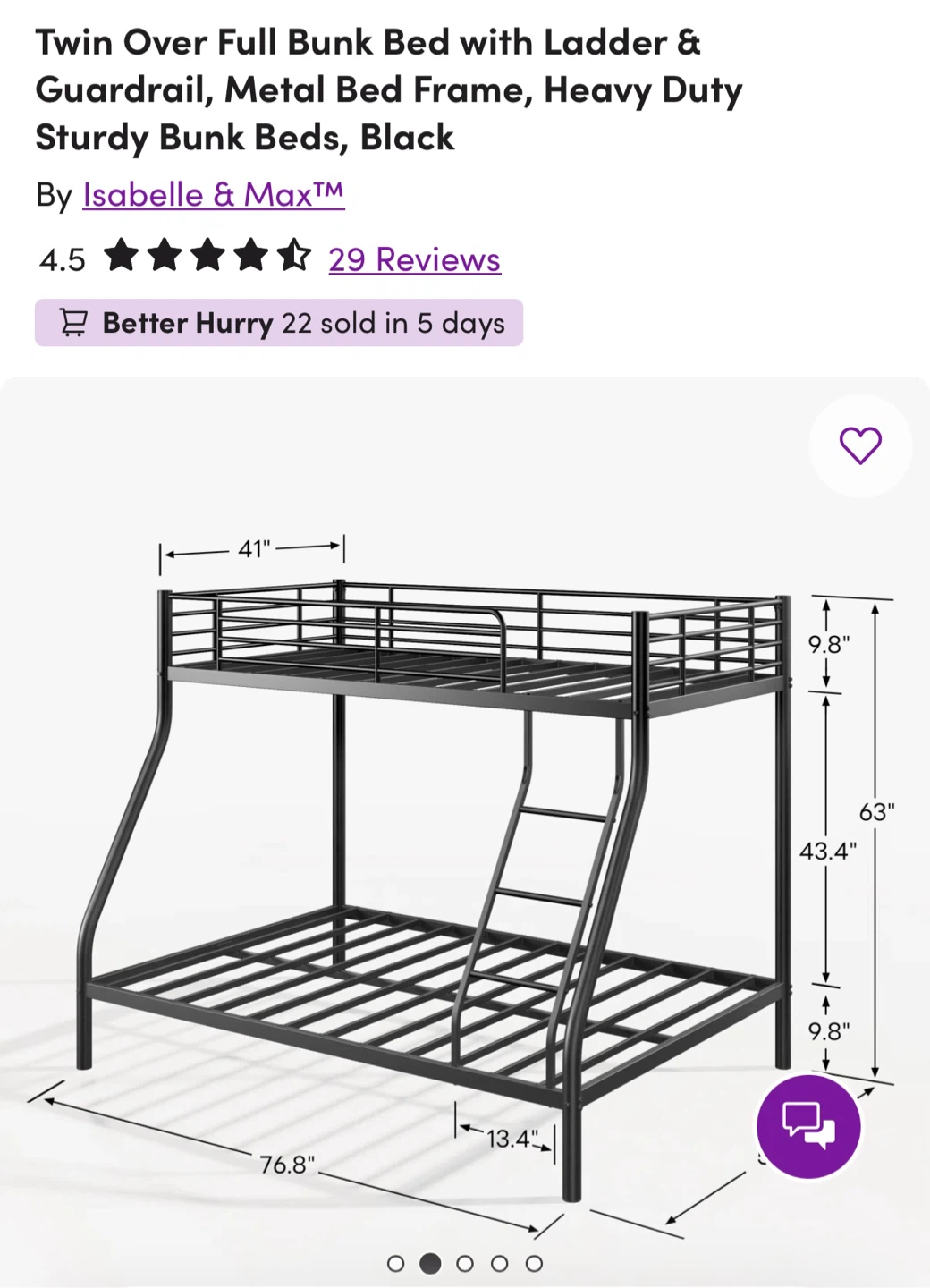 Twin Over Full Bunk Bed with Ladder & Guardrail - Black