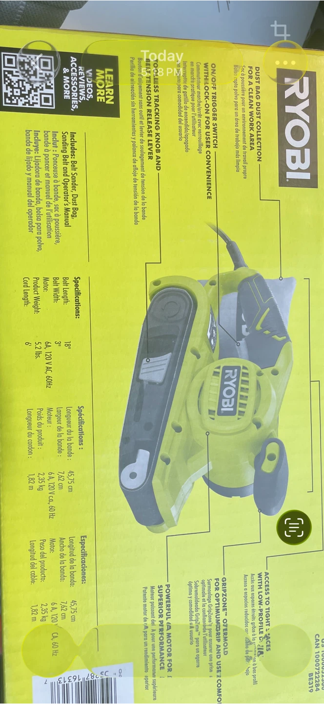 Ryobi 6 Amp 3" x 18" Belt Sander