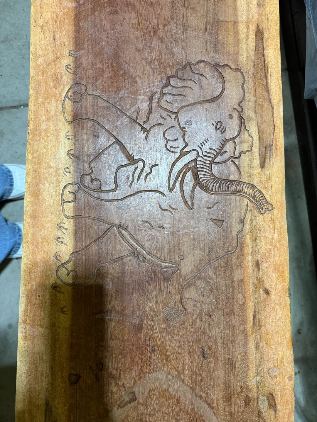 Carved Wooden Bench with Elephant Design - photo 2