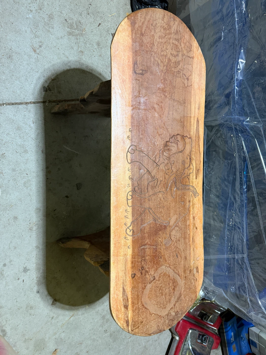 Carved Wooden Bench with Elephant Design - photo 3
