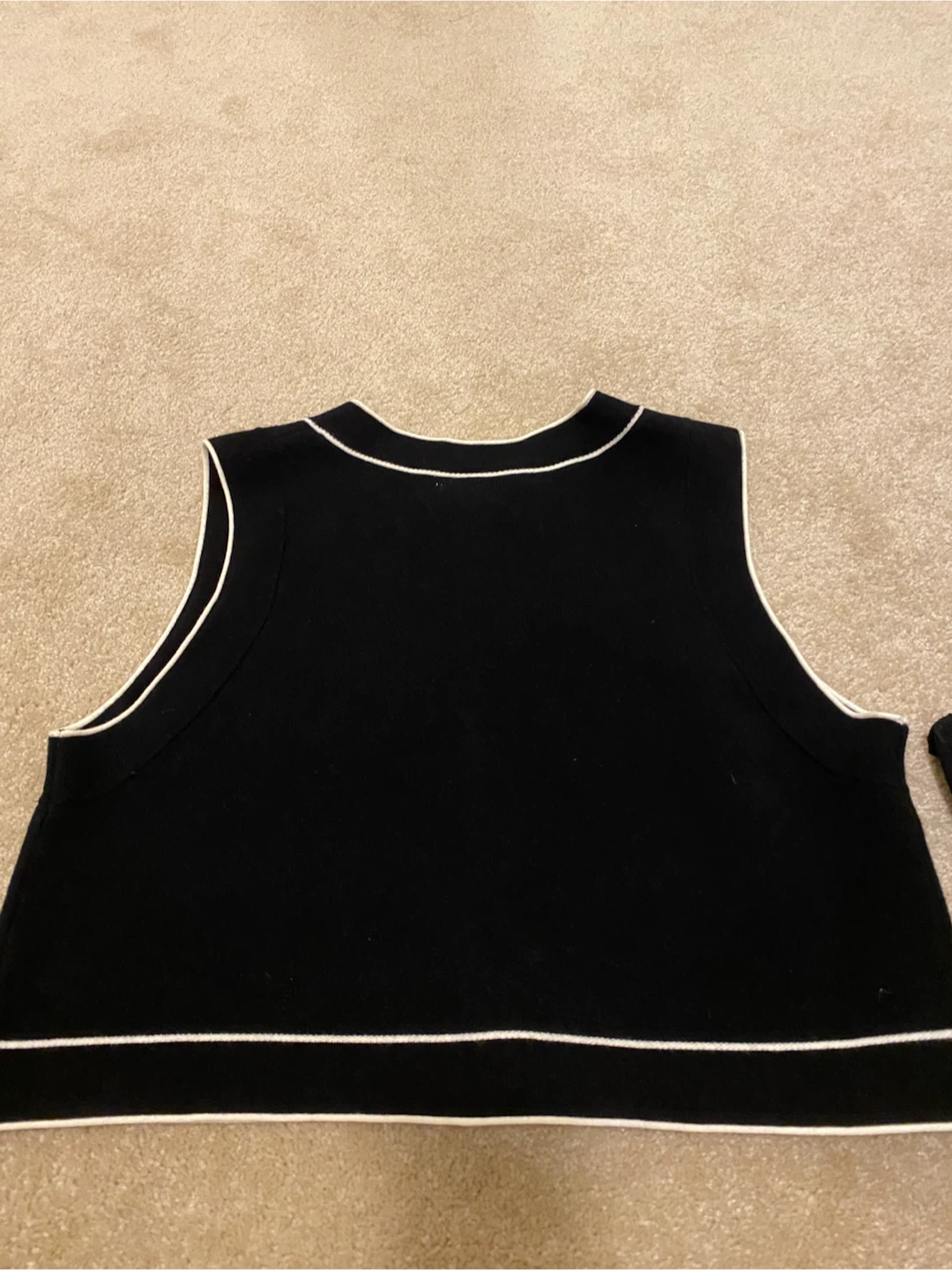 Black Sleeveless Knit Top with White Trim - photo 2