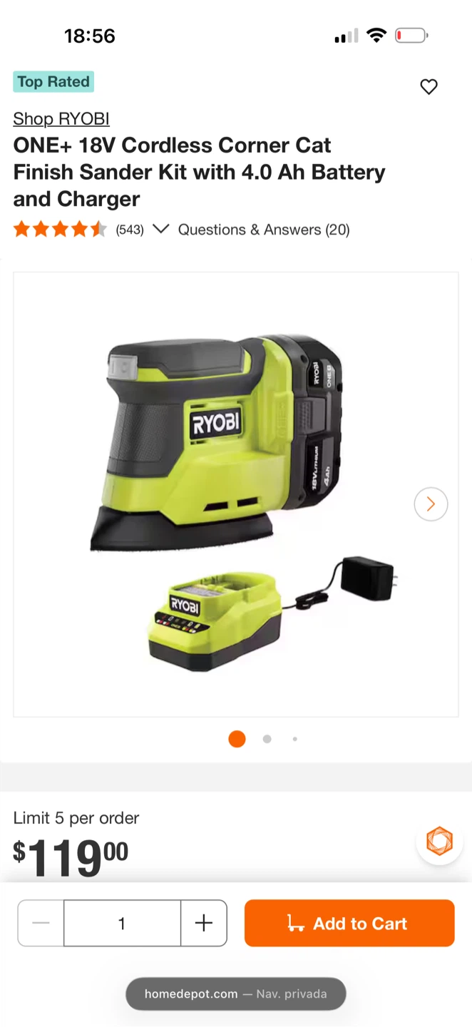 Ryobi ONE+ 18V Cordless Corner Cat Finish Sander Kit - photo 2