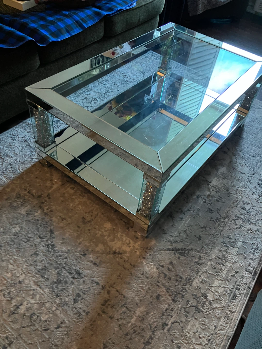 Mirrored Coffee Table with Faux Crystals