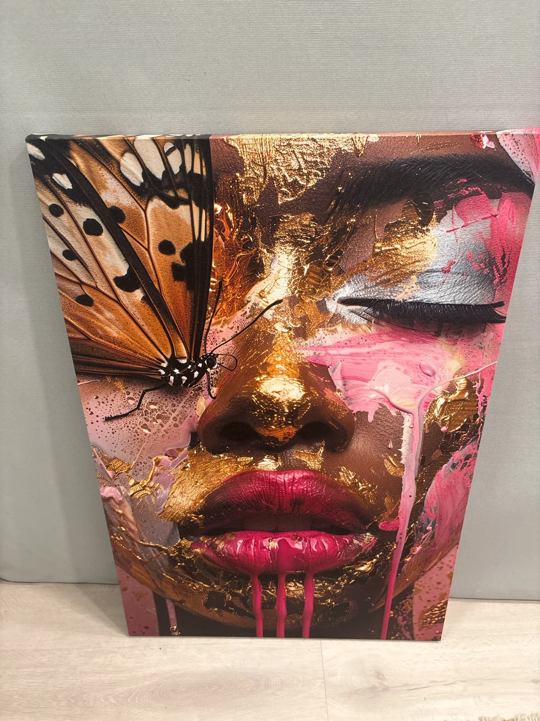 Abstract Face and Butterfly Canvas Art