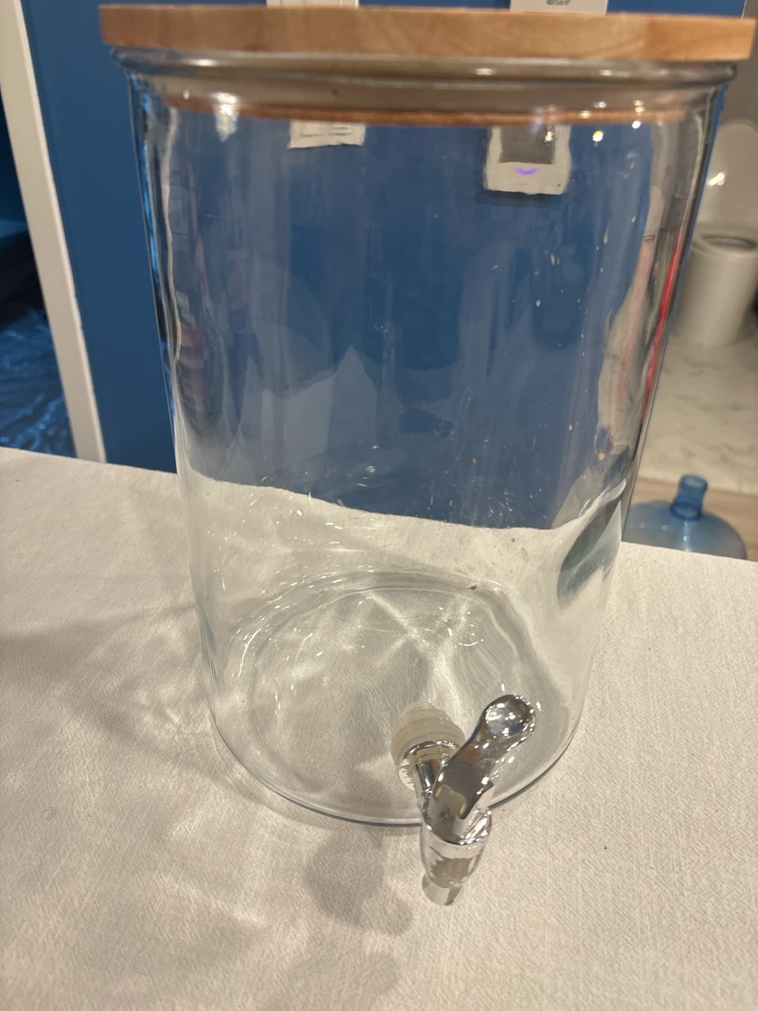 Glass Beverage Dispenser with Wooden Lid