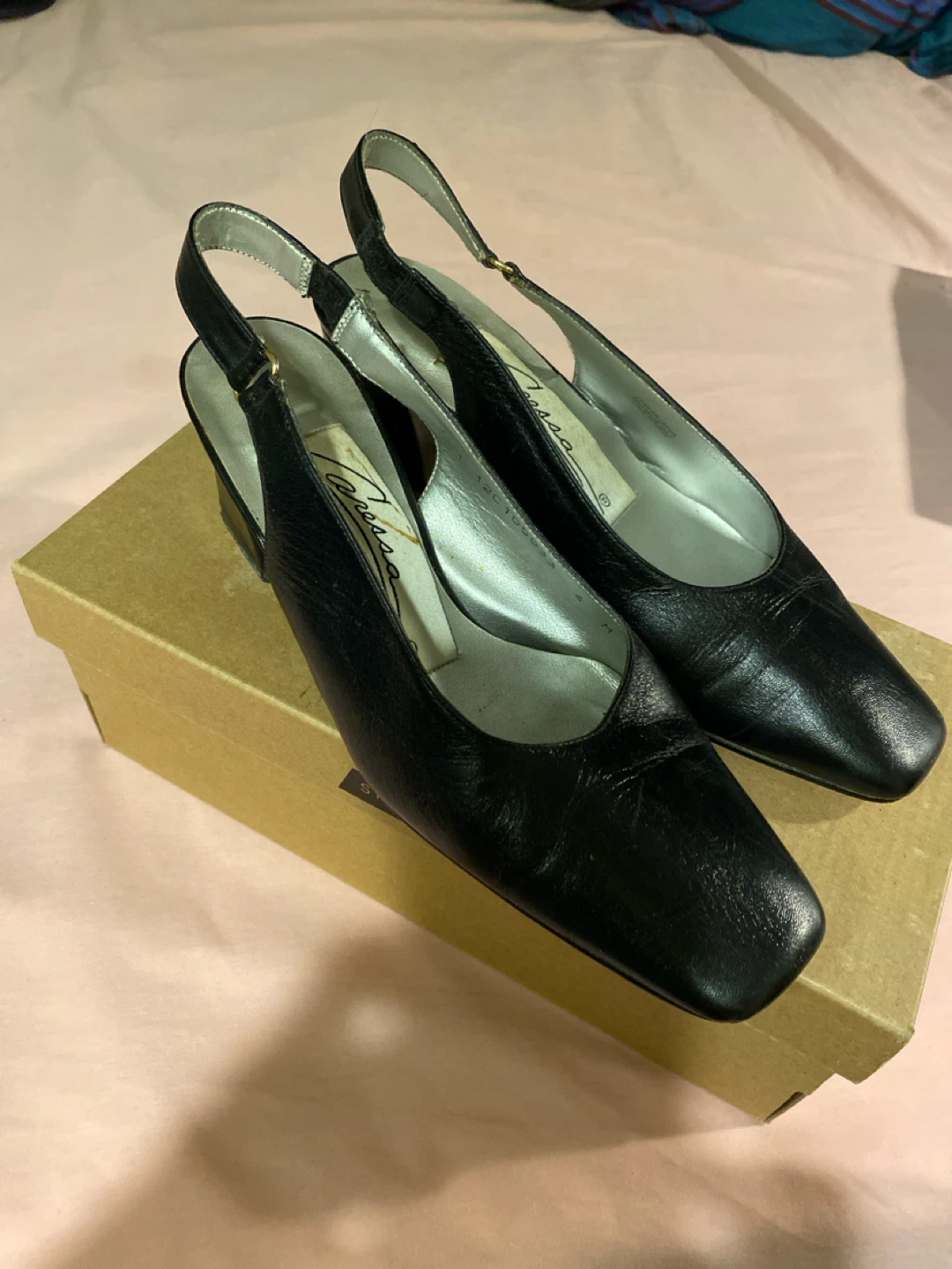 Black Leather Slingback Heels