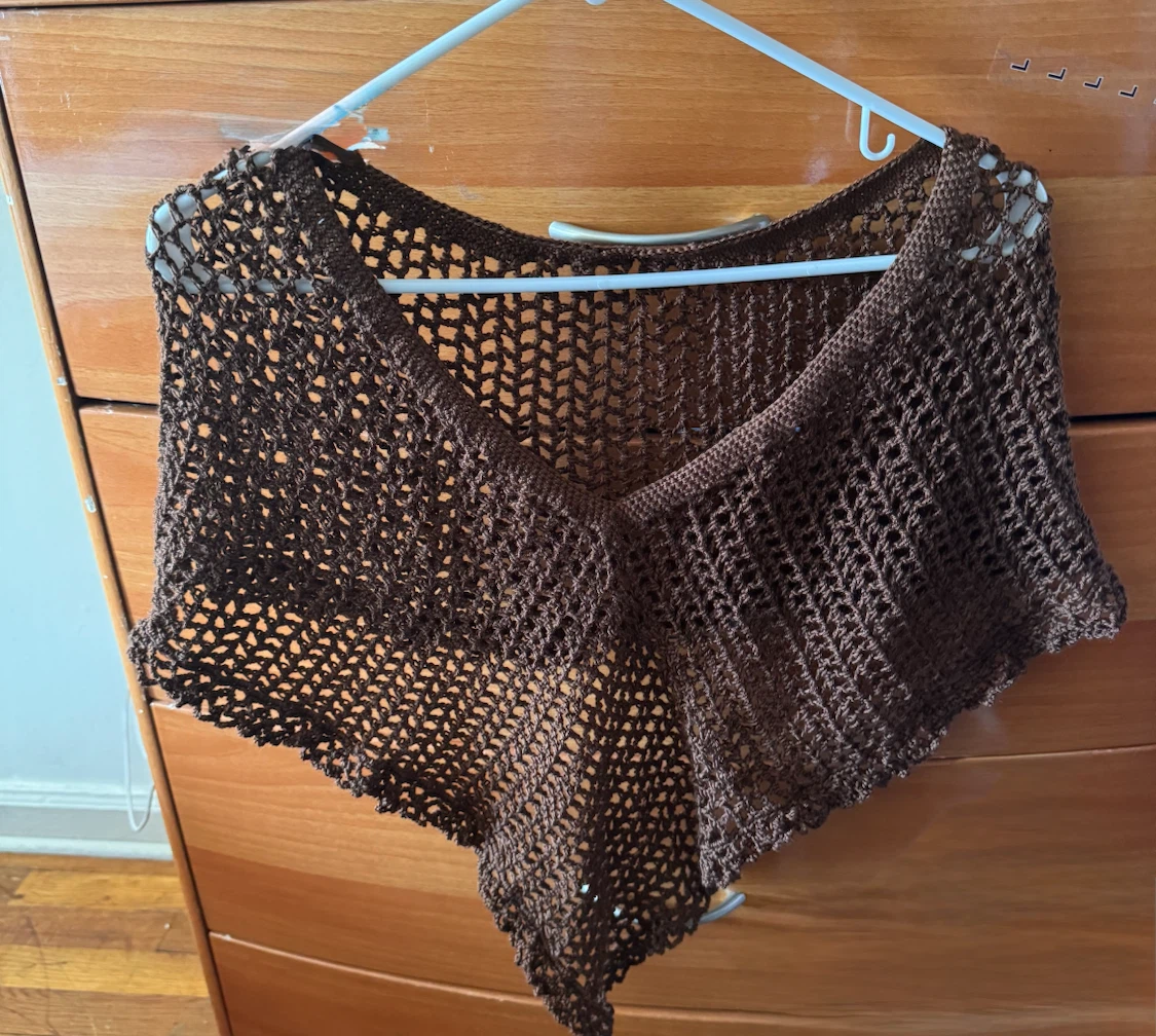 Crocheted Brown V-Neck Top
