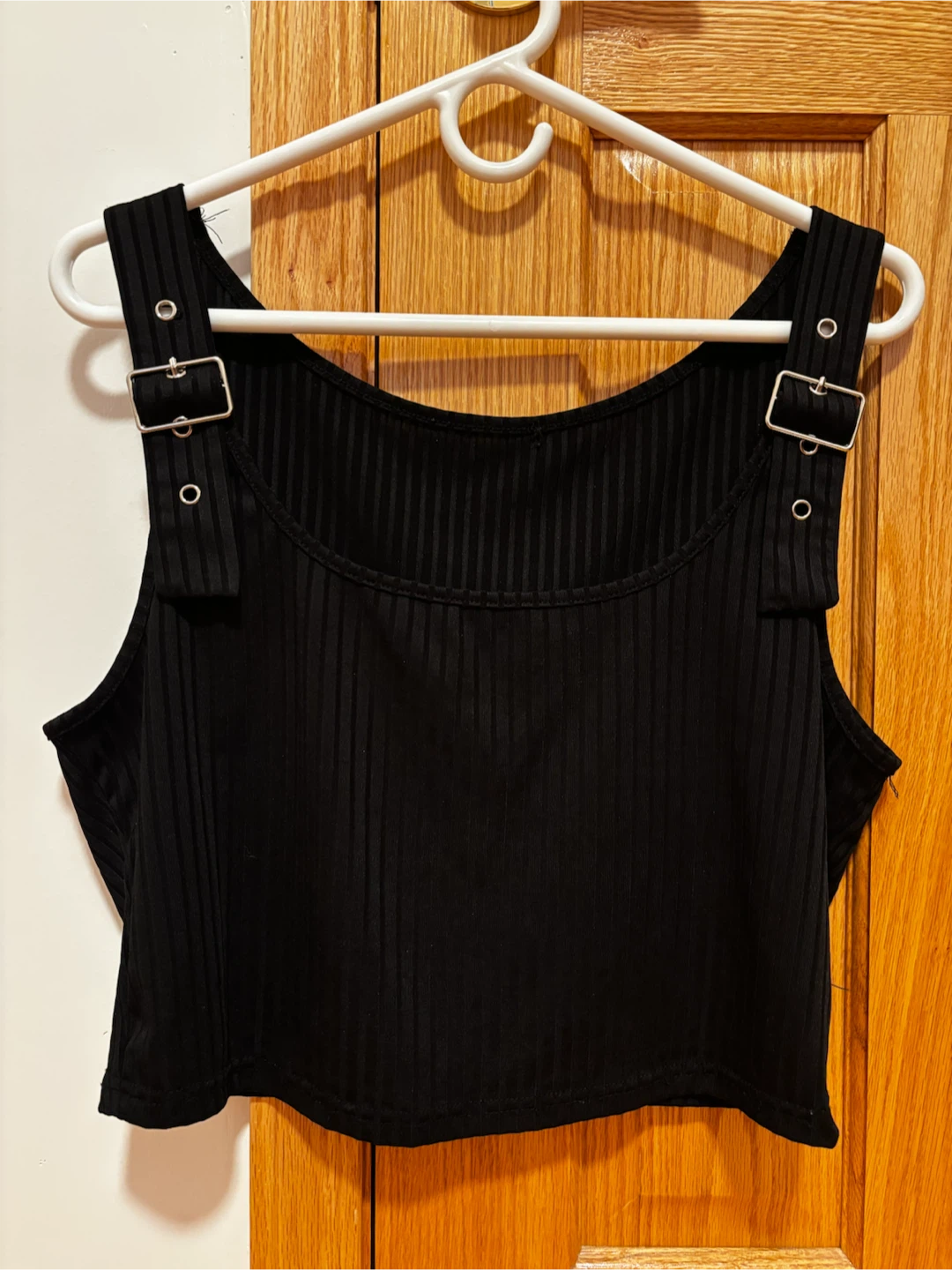 Black Crop Top with Buckle Straps