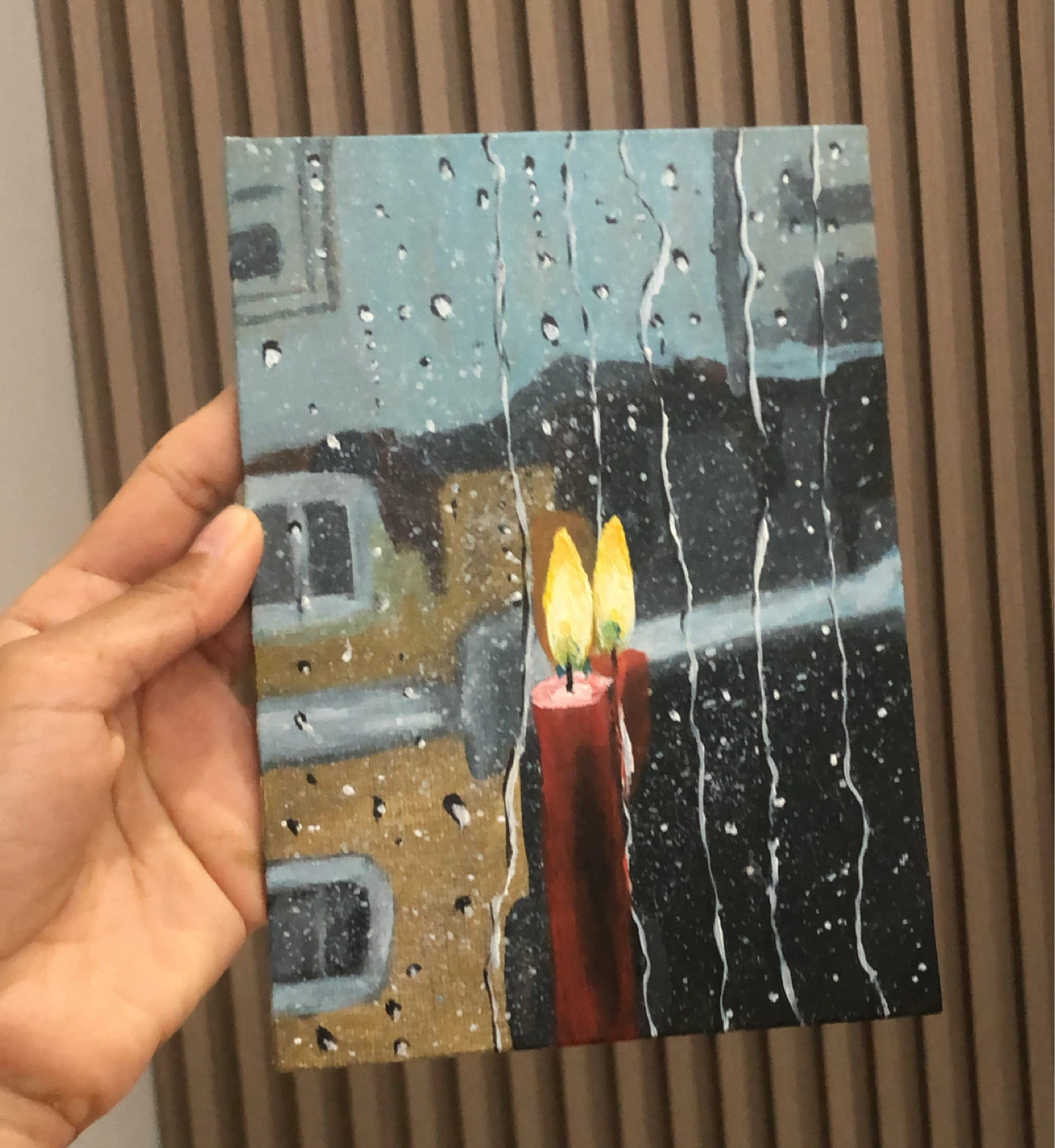 Original Painting - Rainy Window with Candles