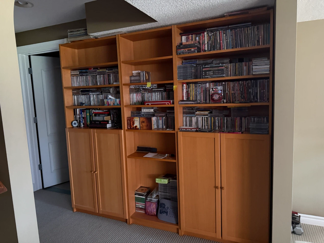 Large Wooden Bookshelf Unit with Cabinet Doors