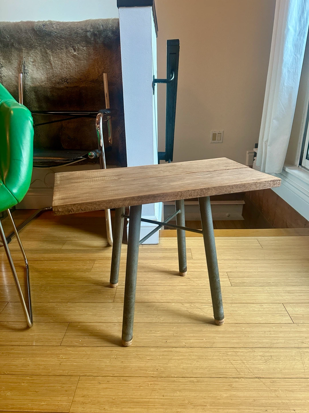 VINTAGE RECLAIMED WALNUT WOOD STEEL SIDE END COFFEE ACCENT TABLE