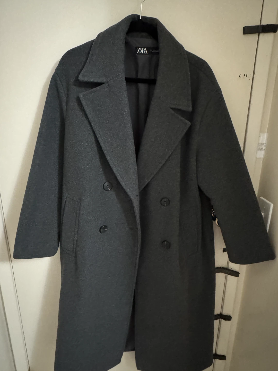 Zara Grey Double-Breasted Wool Blend Coat