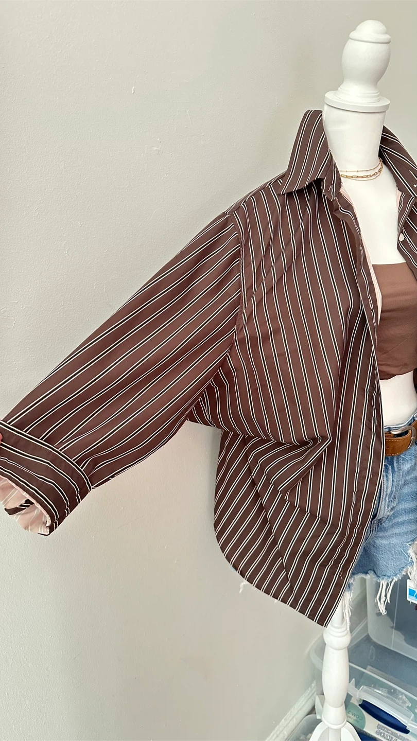 Striped oversized Shirt M-L brown with white stripes - photo 3